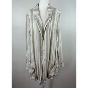 Torrid Womens Linen Blend Striped Blazer Relaxed Fit Sz‎ 4X | Neutral Coastal